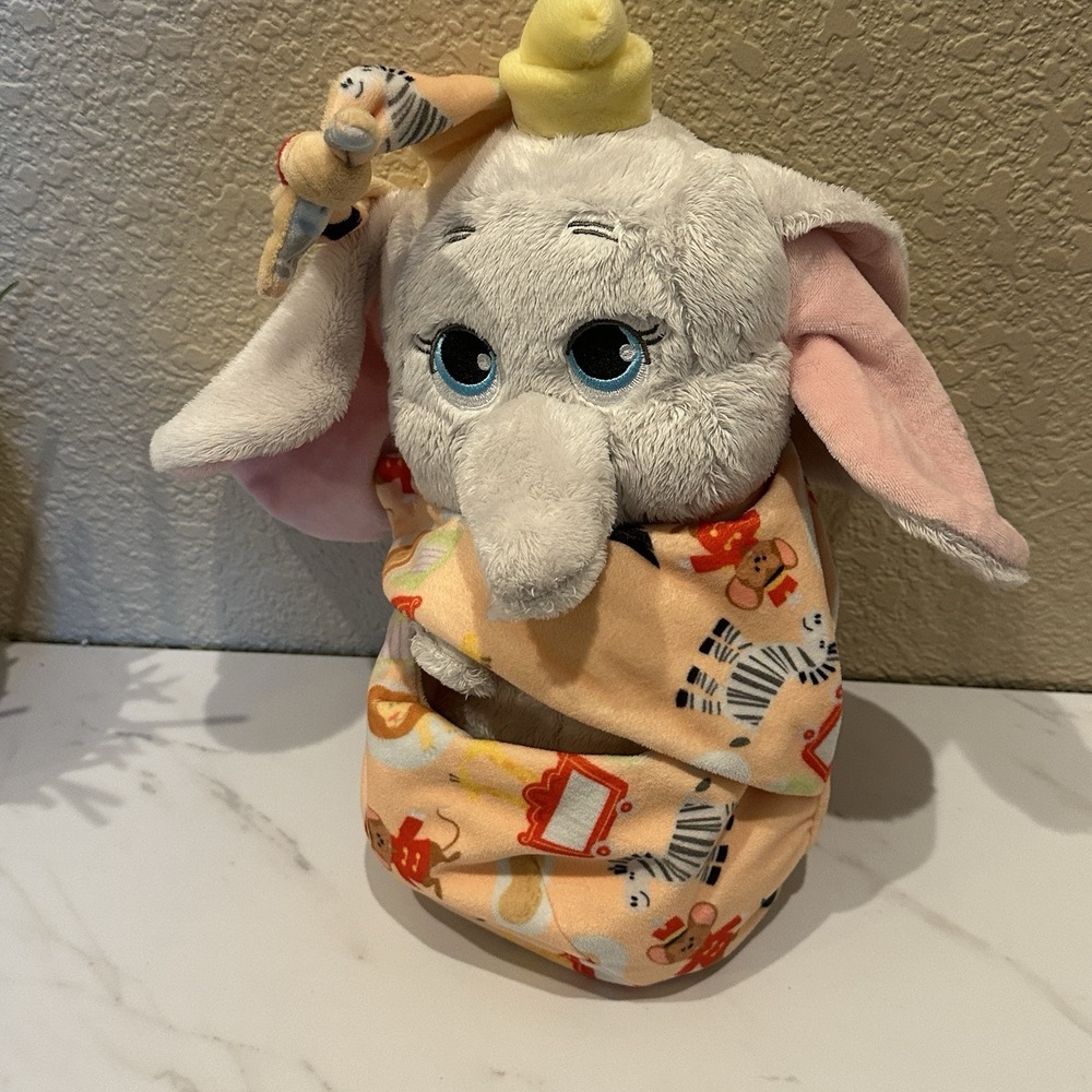 Disney Parks Babies Dumbo 10" Plush Blanket Swaddle Pouch Stuffed Toy Elephant